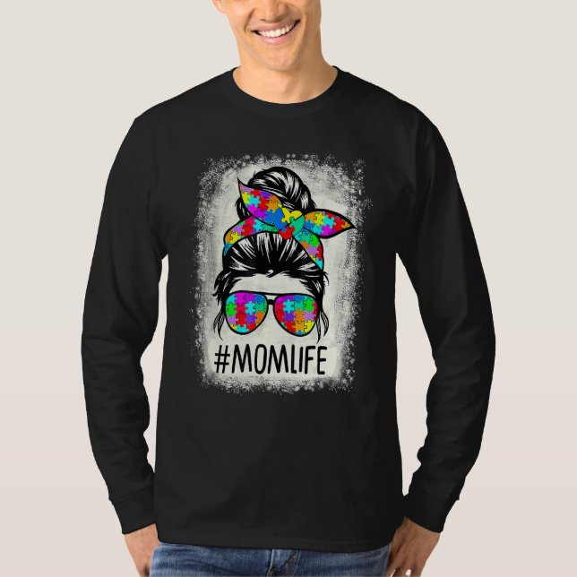 Beached Mama Life Messy Bun Puzzle Unterstützer Au T-Shirt (Vorderseite)