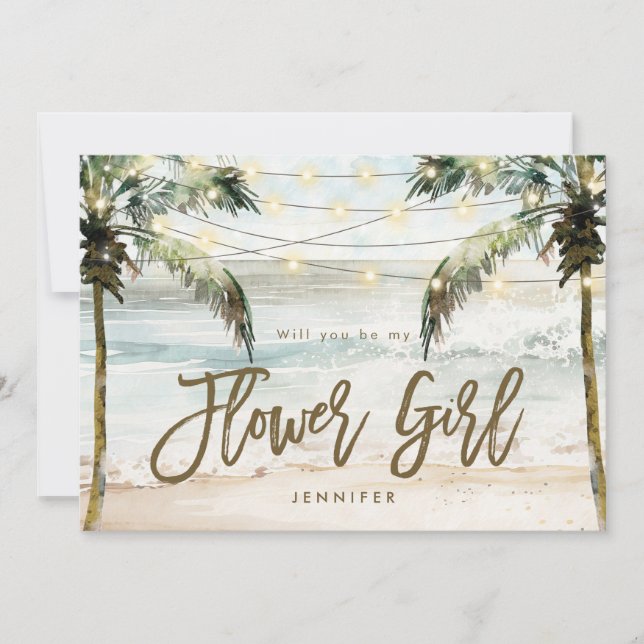 Beachpalmen ist meine Blume Girl Vorschlag Karte (Vorderseite)