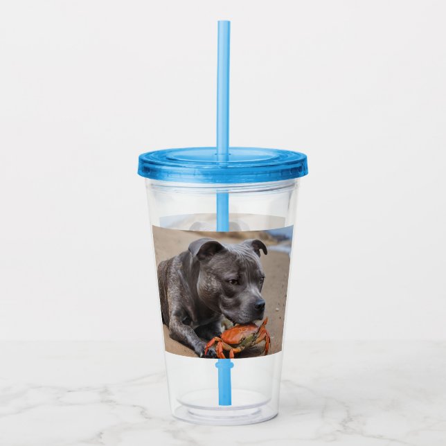 "Beachside Pals: Ein Staffy und sein Krabbenbeglei Acryltrinkbecher (Vorderseite)