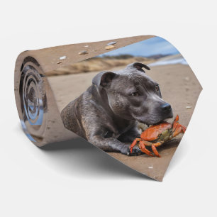 "Beachside Pals: Ein Staffy und sein Krabbenbeglei Krawatte
