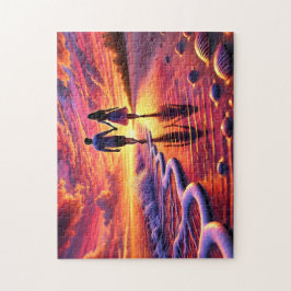 Beachside Romance Couple Sunset Walk By the Sea