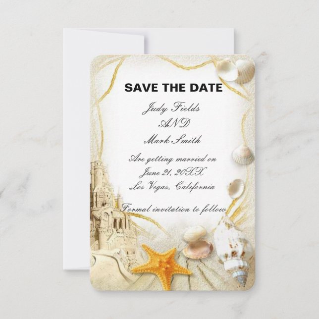 Beachsschlösser Hochzeit Sichern Sie die Datumskar Save The Date (Vorderseite)