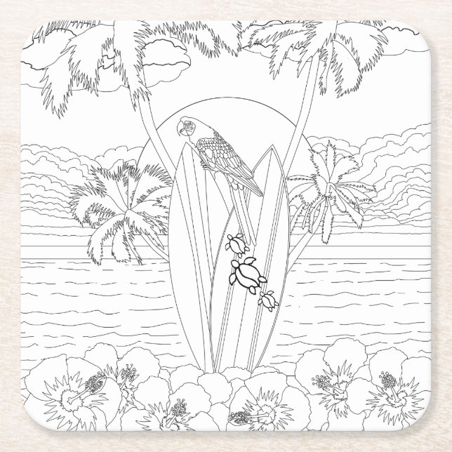 Beachsurfboards Erwachsene Farbpapier Untersetzer (Vorderseite)