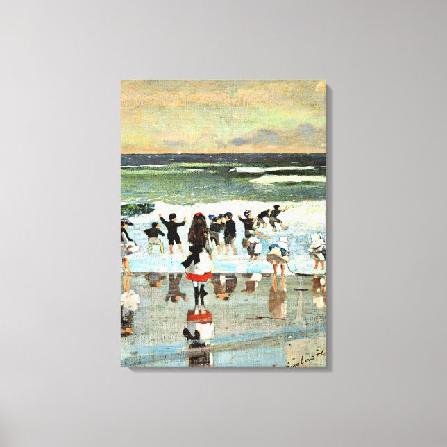 Beachszene, Vintage Malerei mit Kunstwerken Leinwanddruck (Vorderseite)