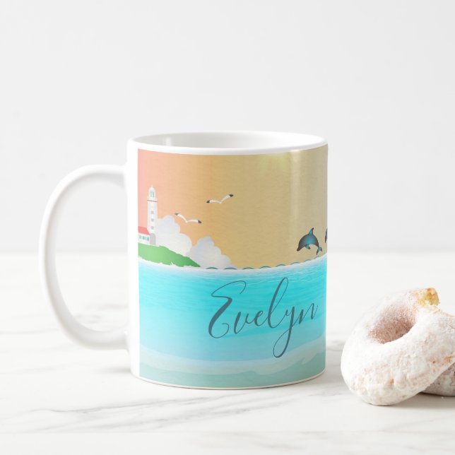 Beachthandschuh mit Delphinen Kaffeetasse (Mit Donut)