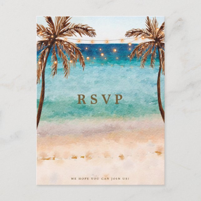 Beachtropische Hochzeit Rsvp Postkarte (Vorderseite)