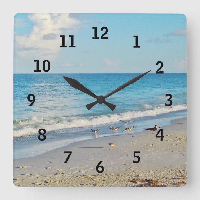 Beachvogelwache Quadratische Wanduhr (Vorderseite)