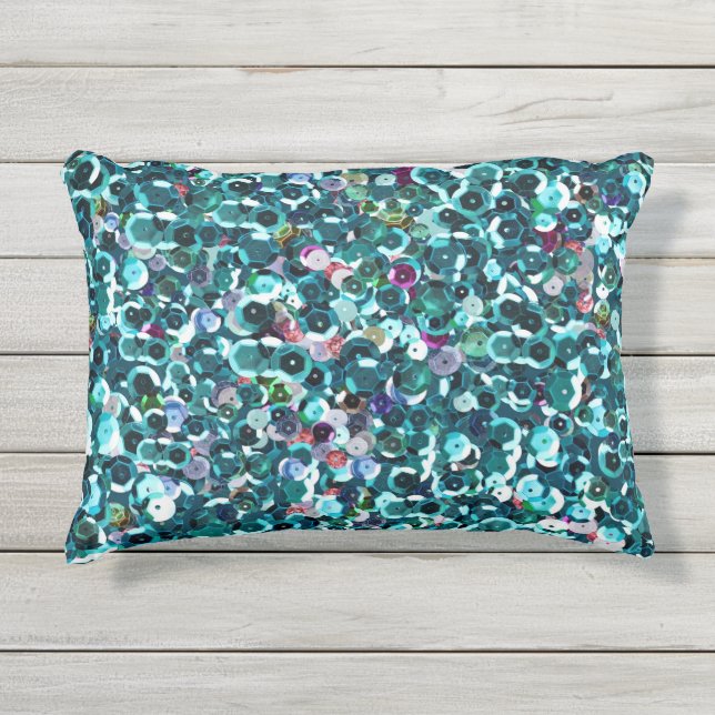 Beachy Aqua-blaue ImitatSequins Kissen Für Draußen (Vorderseite)