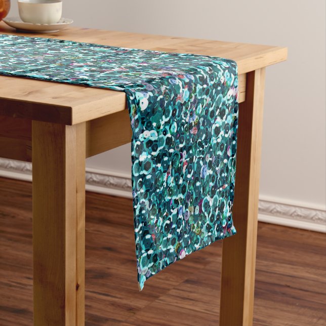 Beachy Aqua-blaue ImitatSequins Kurzer Tischläufer (Beispiel)