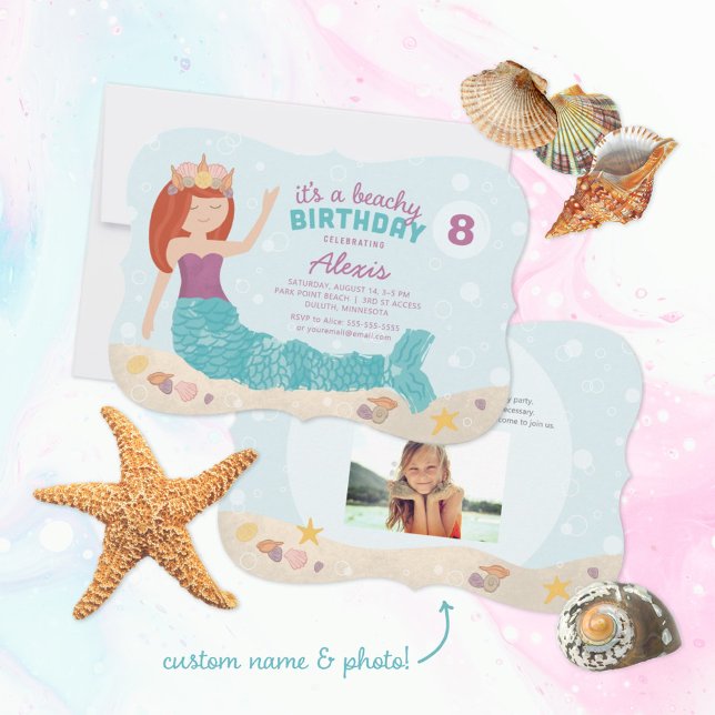 Beachy Birthday Mermaid Einladung Lila Aquamarin (Von Creator hochgeladen)