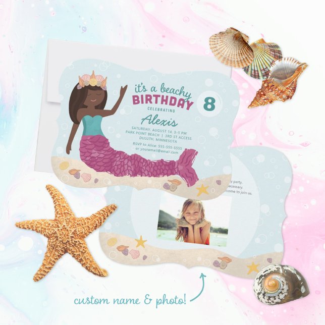 Beachy Birthday Mermaid Einladung Pink Aquamarin (Von Creator hochgeladen)