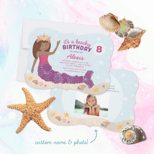 Beachy Birthday Mermaid Einladung Pink Lila (Von Creator hochgeladen)