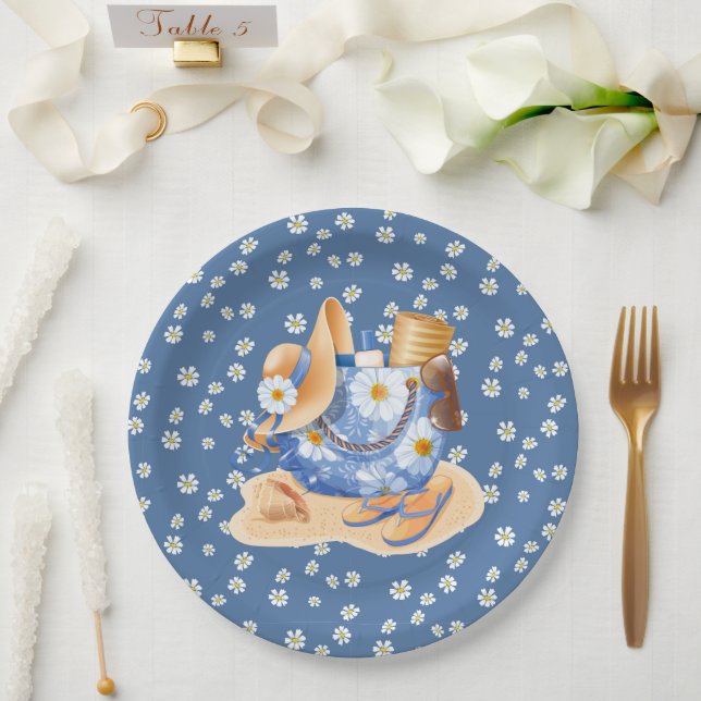 Beachy Blue Daisy Pappteller (Hochzeit)