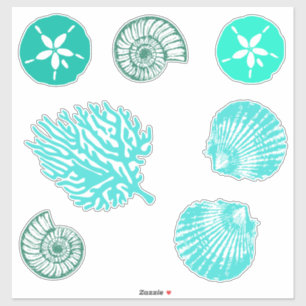Beachy Blue Sand Dollar and Seashells Set Aufkleber