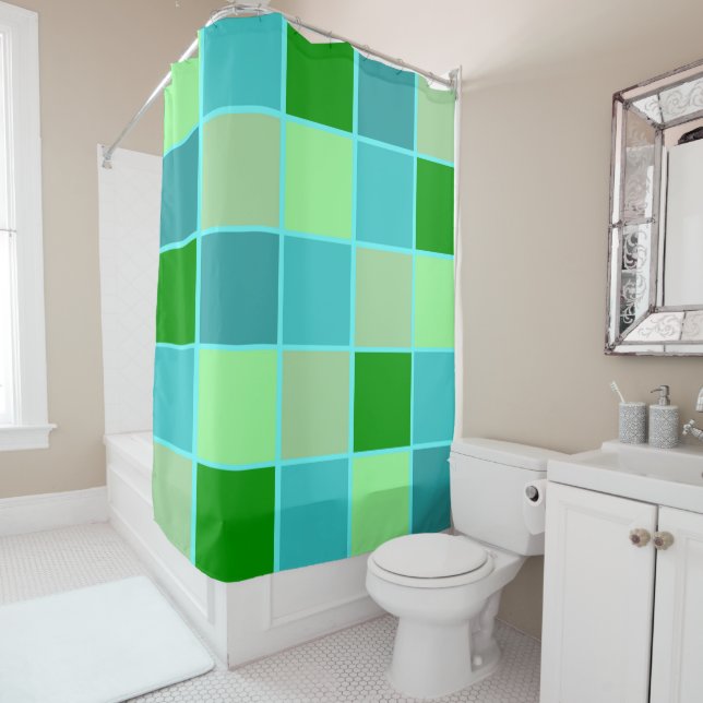 Beachy Blue und Green Squares Duschvorhang (Beispiel)