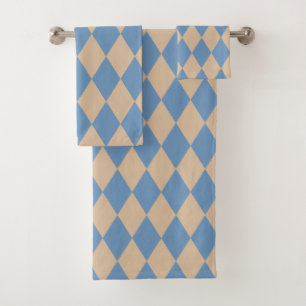 Beachy Blue und Tan Harlequin Badhandtuch Set