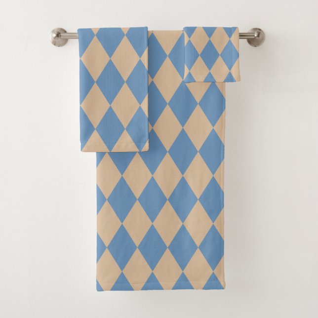 Beachy Blue und Tan Harlequin Badhandtuch Set (Insitu)