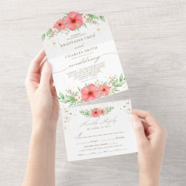 Beachy Boho Pink & Elfenbeingrüne Blumenzwiebelblu All In One Einladung