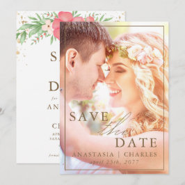 Beachy Boho Pink & Elfenbeingrüne Foto Save The Date
