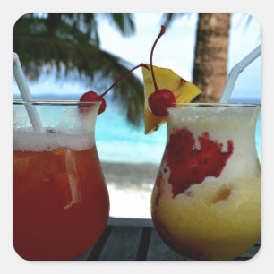 Beachy Cocktails Quadratischer Aufkleber