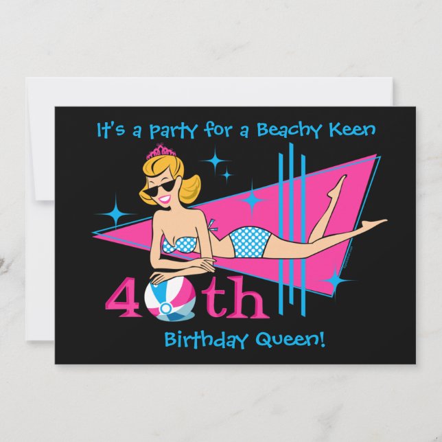 Beachy Keen 40. Geburtstag individuelle Einladunge Einladung (Vorderseite)