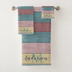 Beachy Nautic Rustic Wood mutierte farbige Streife Badhandtuch Set