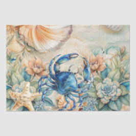 Beachy Pastel Blue Crab & Shells Decoupage Seidenpapier