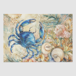 Beachy Pastel Blue Crab & Shells Decoupage Seidenpapier