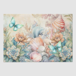 Beachy Pastel Butterflies & Seashells Decoupage Seidenpapier