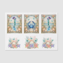 Beachy Pastel Floral Mermaid & Shells Decoupage Seidenpapier