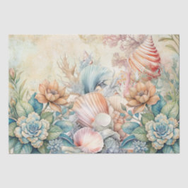 Beachy Pastel Floral Seashells Decoupage Seidenpapier