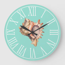 Beachy Tritonshorn-Muschel-u. Seeglas-Grün Große Wanduhr