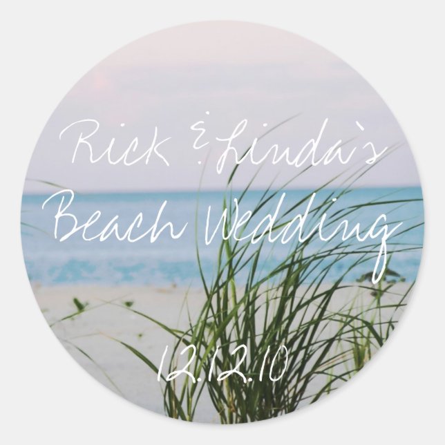 Beachy Wedding Runder Aufkleber (Vorderseite)