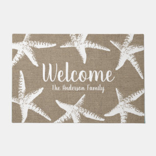 Beachy weiße Starfish-Imitat-Küstenleinwand Fußmatte