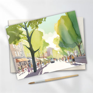 Beacon Street Sommer   Boston, MA Aquarell Postkarte