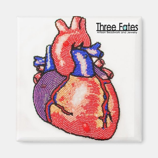 Beaded Anatomic Human Heart Square Magnet (Vorne)