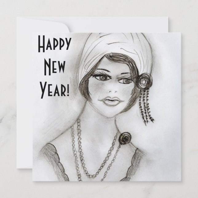 Beaded Flapper Girl Neujahr Einladungen (Vorderseite)