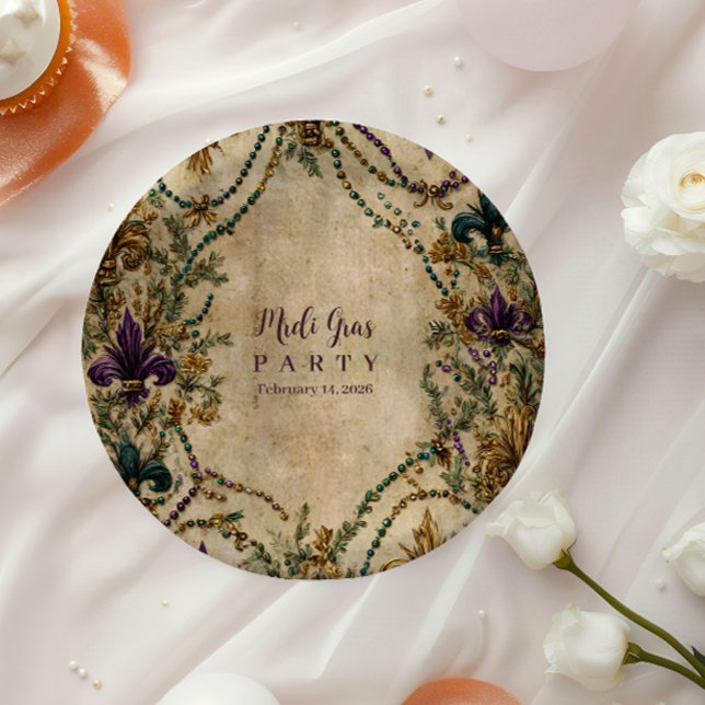 Beaded Fleur-de-Lis Mardi Gras Masquerade Pappteller (Von Creator hochgeladen)