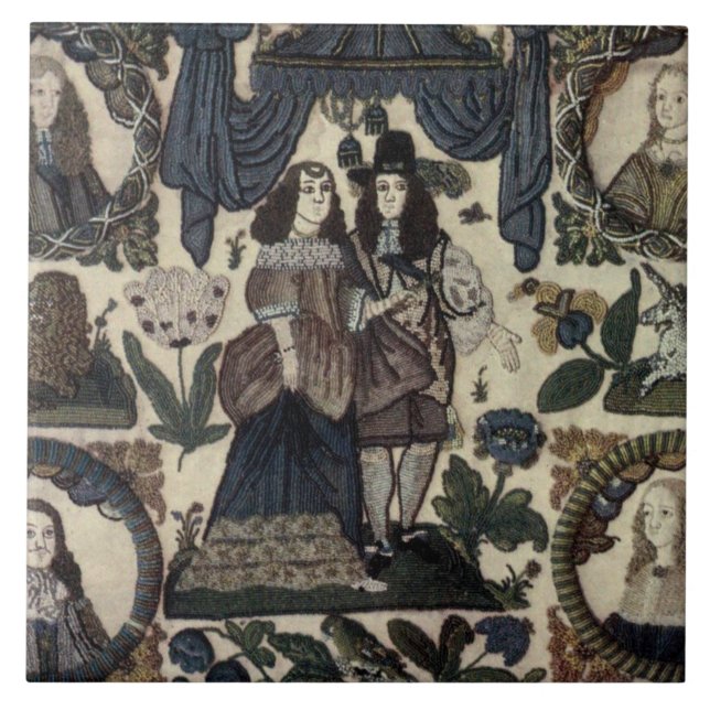 Beadwork Embroidery Charles II und Seine Königin Fliese (Vorderseite)