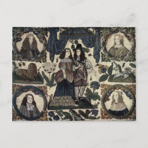 Beadwork Embroidery Charles II und Seine Königin Postkarte