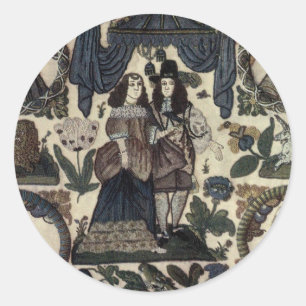 Beadwork Embroidery Charles II und Seine Königin Runder Aufkleber