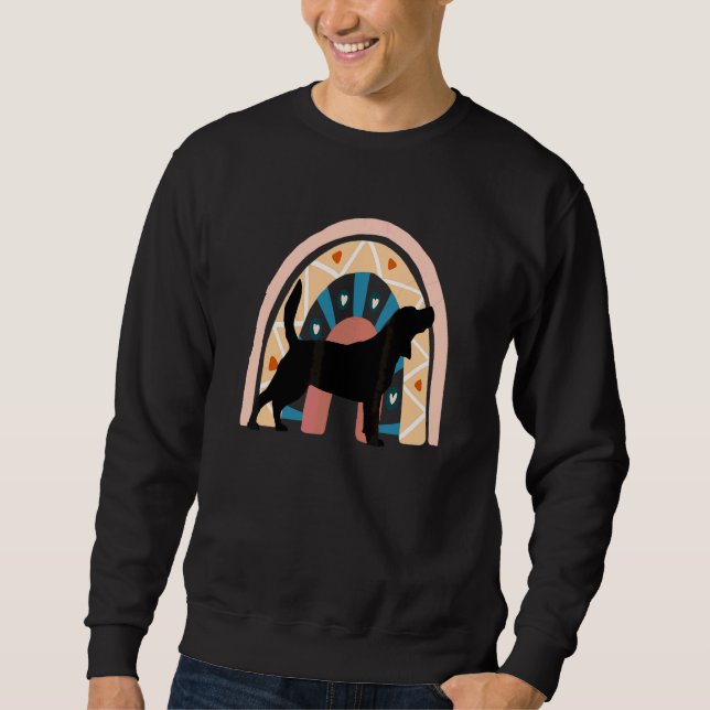 Beagel-Hund mit gemustertem Regenbogen Sweatshirt (Vorderseite)