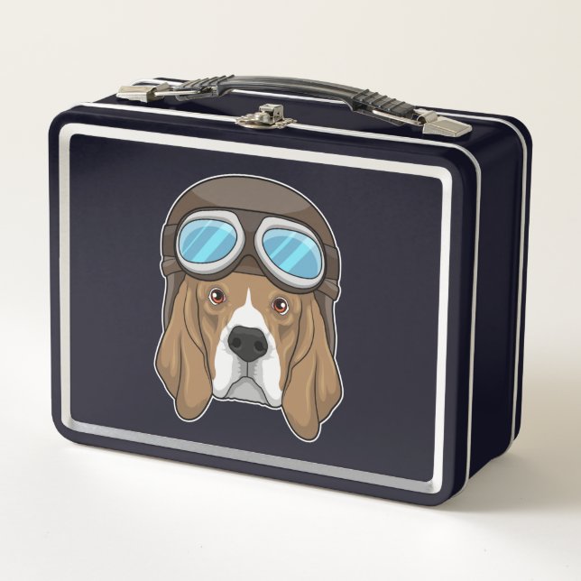 Beagle als Pilot mit Pilotin Metall Brotdose (Vorderseite)