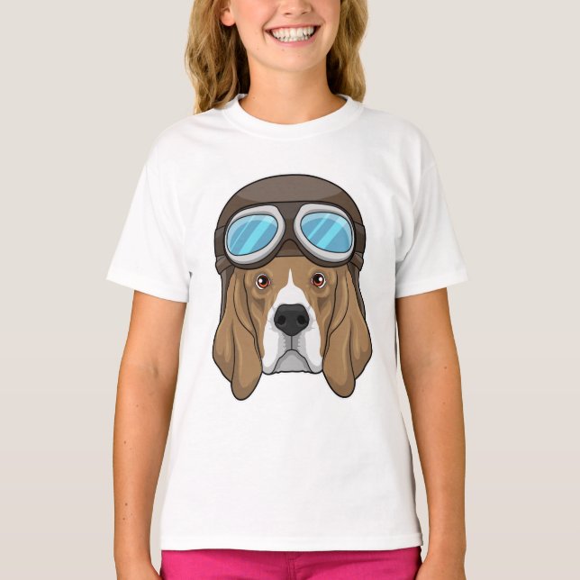 Beagle als Pilot mit Pilotin T-Shirt (Vorderseite)