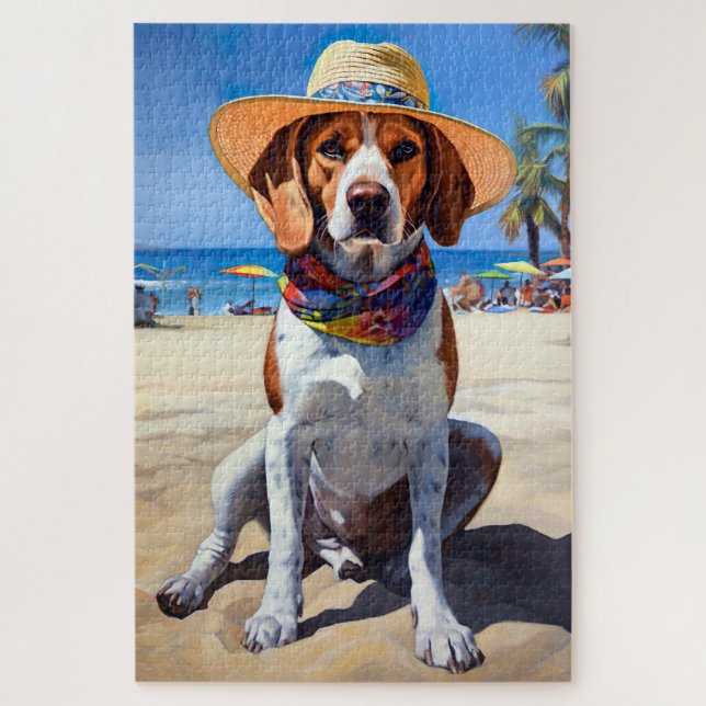 Beagle am Strand, Sommergeschenk für Hundefreunde (Vertikal)