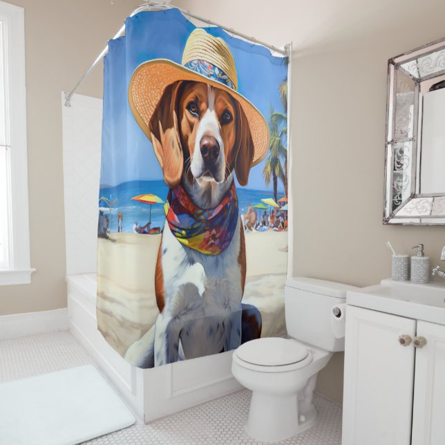 Beagle am Strand, Sommergeschenk für Hundefreunde Duschvorhang (Beispiel)