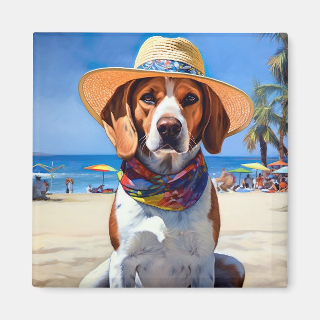 Beagle am Strand, Sommergeschenk für Hundefreunde Magnet (Vorne)