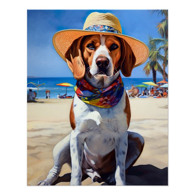Beagle am Strand, Sommergeschenk für Hundefreunde Poster (Vorderseite)