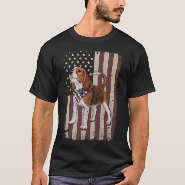 Beagle American Flag Bandana Patriotic 4. Juli T-Shirt (Vorderseite)