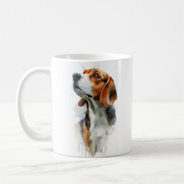 Beagle-Aquarellporträt Kaffeetasse (Links)